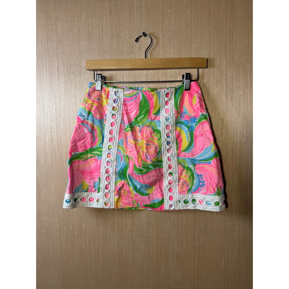 Lilly Pulitzer Skort Size 00 Pink Floral Print Scalloped Hem Womens